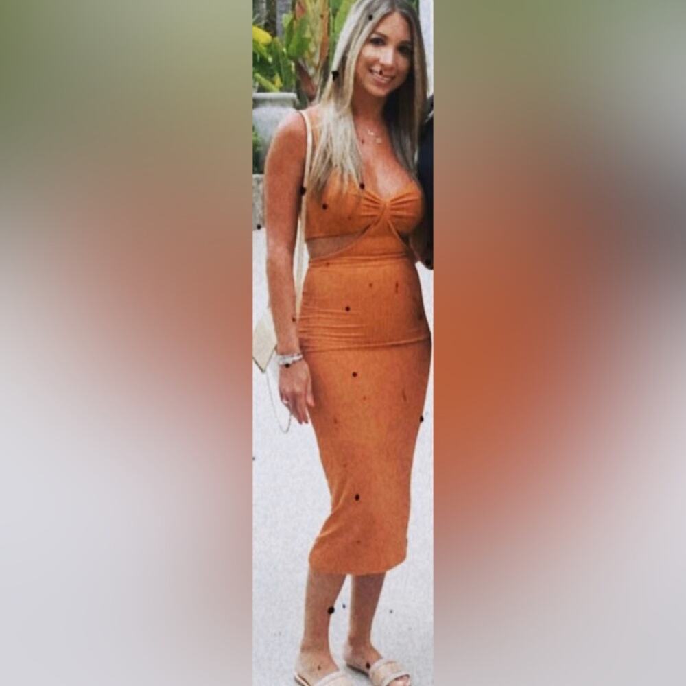 Endless Blu Orange Cutout Ribbed Midi Dress Size Medium